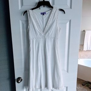 New White Linen Dress with Lace Details
